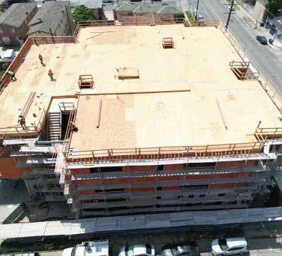 drone image of a 4 story construction site