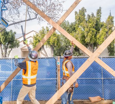 Construction site of a house with a wooden frame and walls