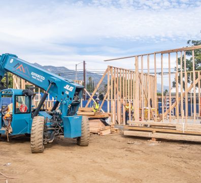 Image of a machine equipment and wood frame construction